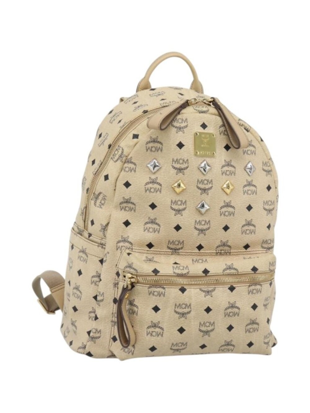 MCM Vicetos Logogram Backpack PVC Leather Beige Gold